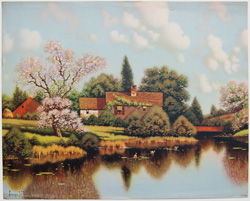 vintage calendar art with cottages, cabins, etc. circa 1930s-1940s